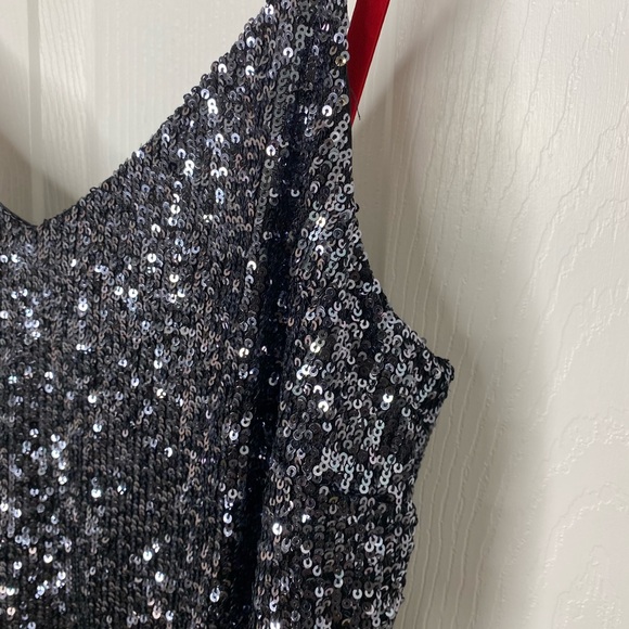 DKNY Black Sequin Mini Dress with Red Adjustable Straps - Picture 7 of 11